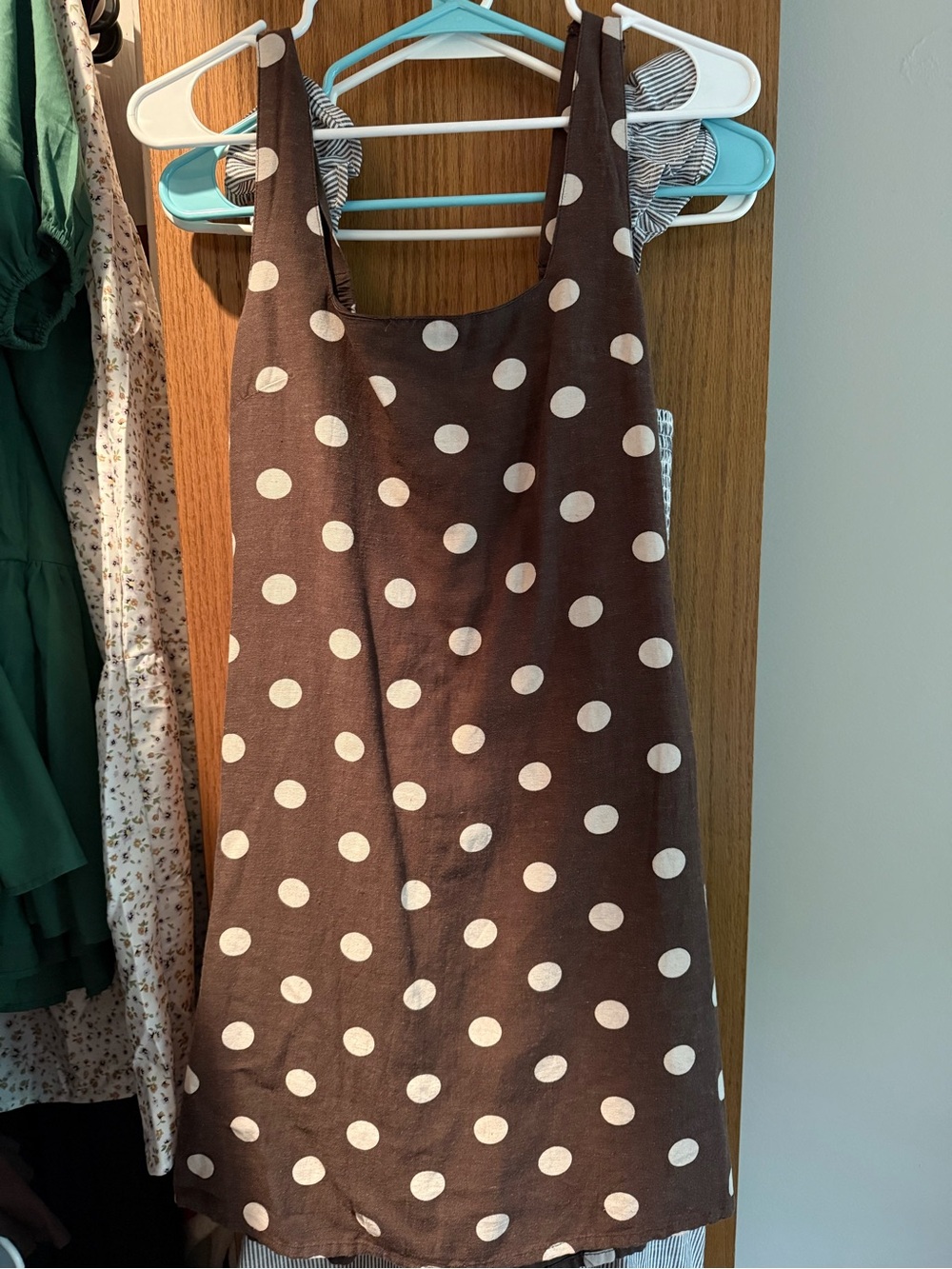 Brown Polka Dot Sleeveless Dress with Cream Dots